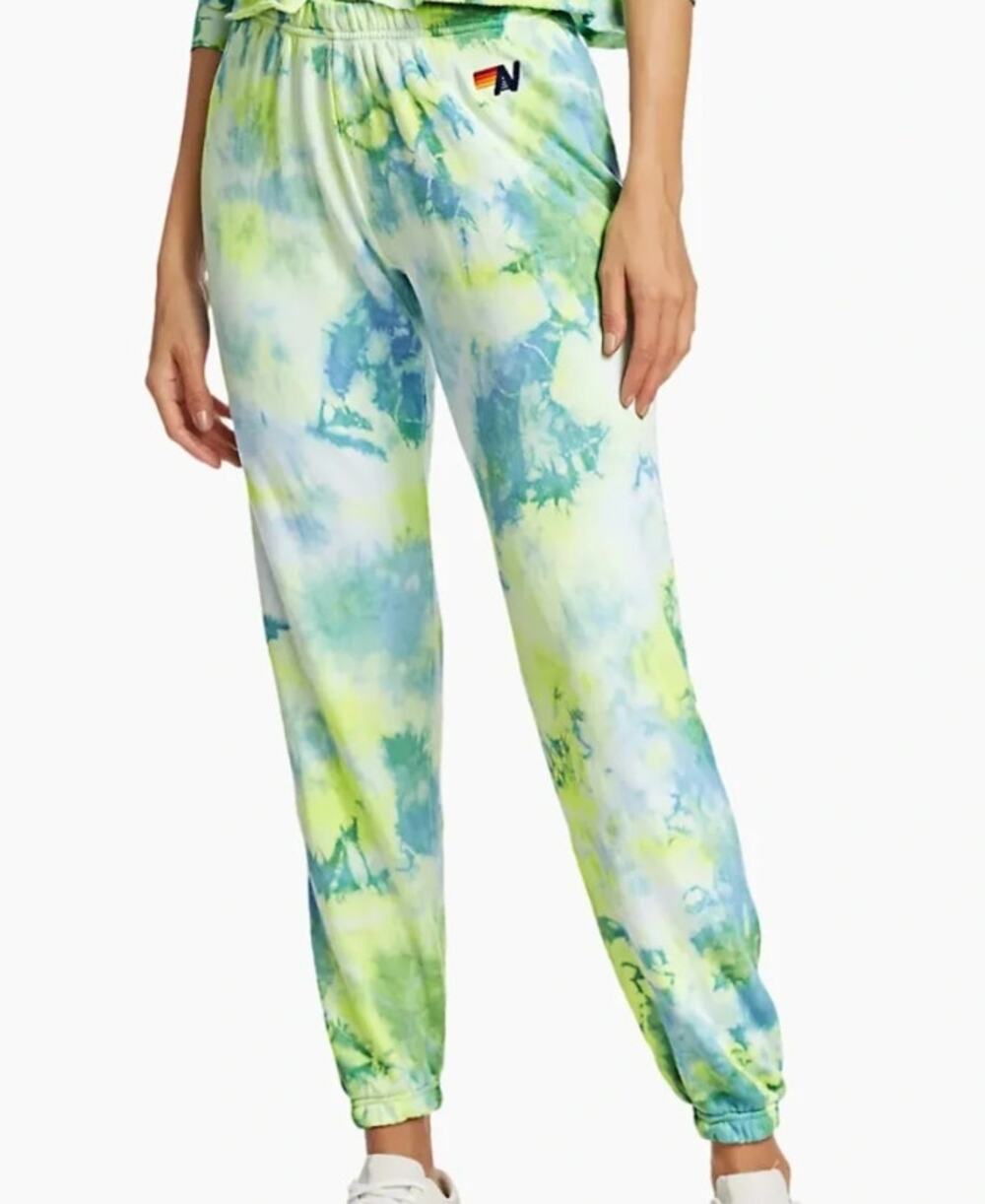 Aviator Nation Tie Dye Jogger Sweatpants Blue and Yellow Pull On Women's S